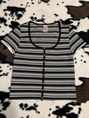 Camisa No Boundaries negra/blanca a rayas manga corta para mujer talla XL (15-17) Foto 1 de 4