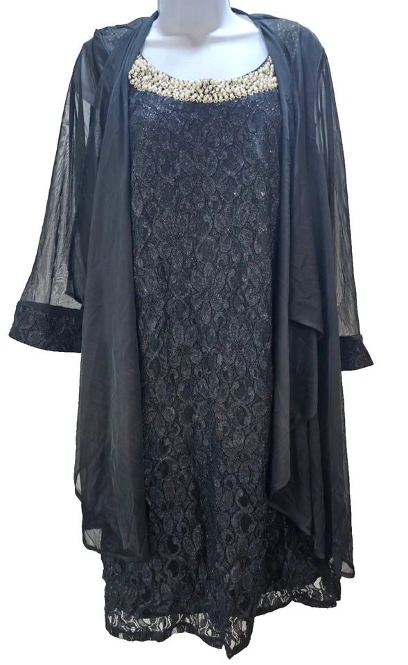 Vestido y chaqueta R&M Richards 2 piezas lentejuelas/perla/encaje/boda/fiesta talla 16W Foto 1 de 4