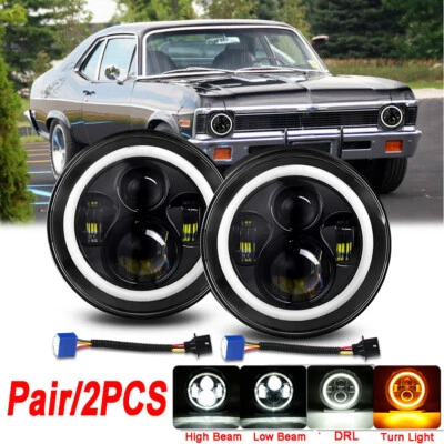 Pair 7"Round LED Headlights Hi/Lo Beam Sealed For Chevrolet Chevy Nova 1963-1978 - Image 1 of 4
