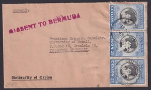 CEYLON: (18798) UNIV/UPU/HAWAII MISSENT BERMUDA CANCEL/COVER 1949 - Picture 1 of 2