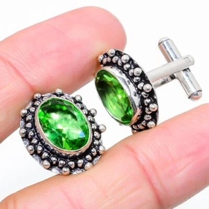 Chrome Diopside Gemstone 925 Sterling Silver Cufflinks Stnd. l032 - Picture 1 of 6