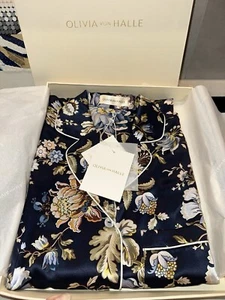 Olivia von Halle Poppy Odile Silk Nightshirt navy floral XS - Picture 1 of 5