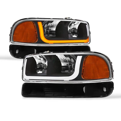 Topline For 99-07 Sierra Switchback Sequential LED Strip Headlights+Bumper Black - Image 1 of 4
