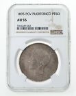 1895 PGV Puerto Rico Peso Srebrna moneta oceniona AU-55 przez NGC KM # 24