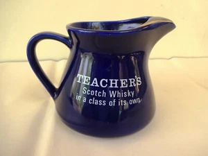 Teachers Scotch Whisky Jug With Gold Leaf Ribbed Blue Color Collectibles Rare *F - Picture 1 of 10