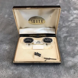 VINTAGE SWANK CUFFLINKS & TIE PIN SET 1908 Buick in Box - Picture 1 of 11