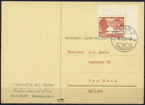 Postal Suiza, 1953. Berna a La Haya. Publicidad Schenker AG Berna - Imagen 1 de 2