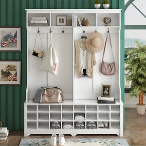 Moderne Flur Baumbank Eingang Garderobe Hut Haken Aufbewahrung Ständer Schuh Cubbies - Bild 1 von 12