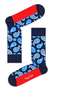 NUEVO CON ETIQUETAS Happy Socks Para hombres Paisley Crew Calcetines en Azul/Rojo, Zapato Talla 8-12 - Imagen 1 de 1