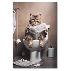 Cat Sitting On Loo / Toilet Art Printed on Aluminium Sheet Waterproof - Picture 1 of 2