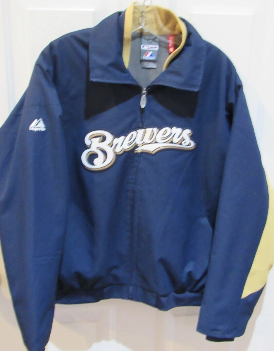 00s Majestic × MIL.Brewers XLサイズ プルジャケット Majestic Mens 2XL Milwaukee Baseball Brewers Full Zip Therma Base