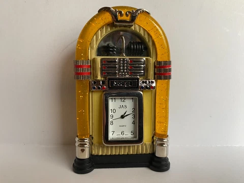 Jas Mini Diecast Jukebox Machine Analog Desk Clock Japanese Quartz Movement Cover