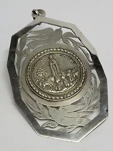 Antique Portuguese Cutwork OUR LADY OF FATIMA Solid Silver Large Pendant - Picture 1 of 11