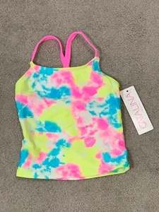 Catalina Tankini Swimsuit Top Girls Sz 4/5 Bright Pink Yellow Neon Colors NWT - Picture 1 of 11