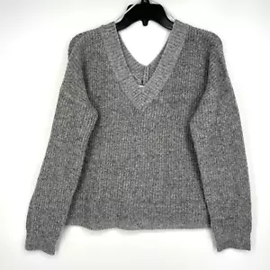 Woven Heart Juniors Large Pullover Sweater Heather Gray Double V-Neck Long Sleev - Picture 1 of 7