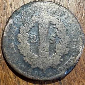 PIECE DE 2 SOLS DE LOUIS XVI 1792 BB (1129) - Picture 1 of 2