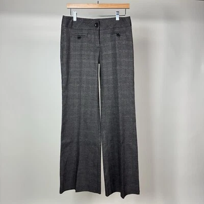 Arden B Warm Grey Knit Low Rise Flare Pants Gold Thread Plaid Pattern Size 4 - Image 1 of 4