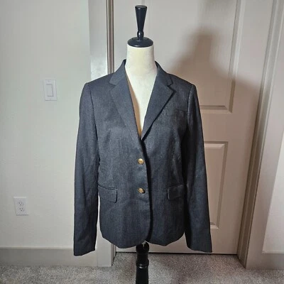 J Crew Blazer Suit Women Size 10 Wool Blend Gold Button Textured Gray - Image 1 of 4