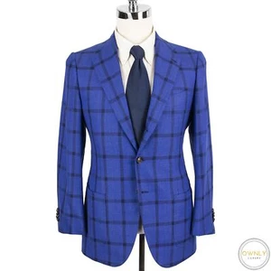 NWOT Cesare Attolini Cobalt Wool Basketweave Windowpane Patch Pkt 3/2 Jacket 38R - Picture 1 of 12