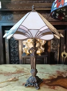 Tiffany Style Vintage Spelter Bronze Art Nouveau Sculpture Lamps 22.5" Tall - Picture 1 of 8