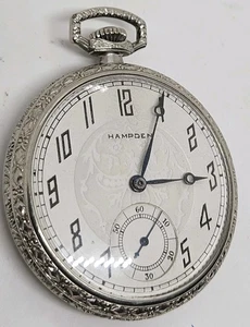 Antique Working 1918 HAMPDEN 307 Gents 17J Gold G.F. Art Deco Pocket Watch 12s - Picture 1 of 16