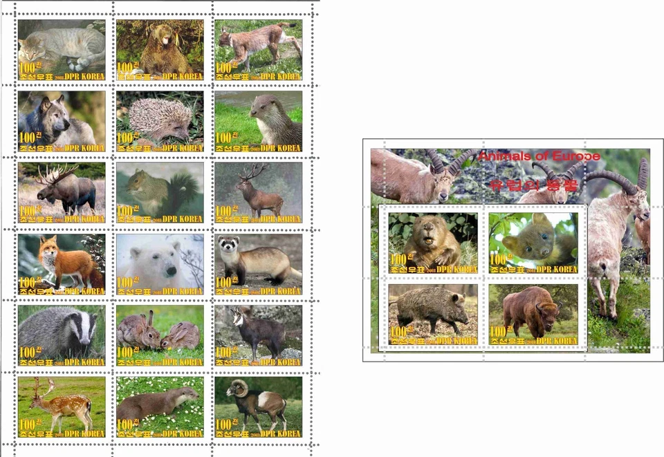 Stamp sheet+block complete Animals of the World, Animals of Europe 2011 Korea - Image 1 of 1