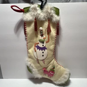 DEPT 56 Weihnachtsstrumpf mit Pudel & Schneemann Quasten Kunstfell Retro Look 18" - Bild 1 von 9