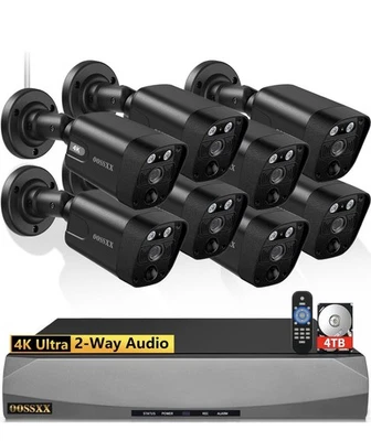 OOSSXX 4K 8MP Wired PoE Outdoor Security Camera System, 130° Wide, 2-Way Audio - Image 1 of 4