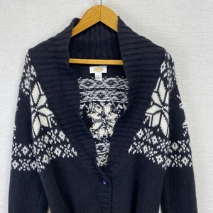 Talbots maglione cardigan donna nero bianco Fair Isle misto lana di agnello M - Foto 1 di 10