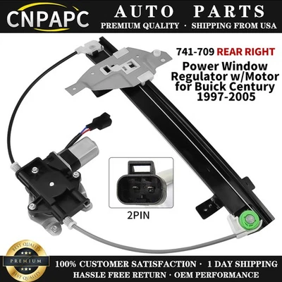 Rear Right Window Regulator w/ Motor For 1997-2005 Buick Century Regal Intrigue - Image 1 of 4
