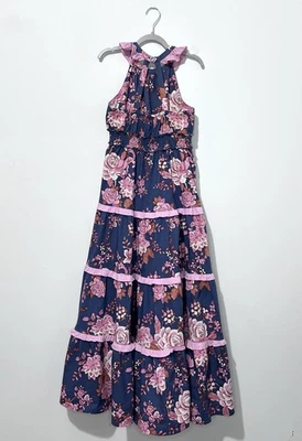 Matilda Jane Clarabelle Girls MaxiDress 12 Navy Pink Floral Sleeveless Logo NWOT - Image 1 of 4
