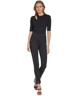 DKNY Women's Solid Zipper-Cuff Pont�-Knit Pull-On Pants (Black, X-Large) - Image 1 of 4