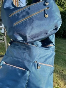 Pair Of TRAVELON Shoulder and Carryon Bags Purses Blue Matching - Picture 1 of 12