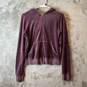 Juicy Couture Y2K Vintage Velour Full Zip Hoodie Track Jacket Size Large Purple - Picture 1 of 7
