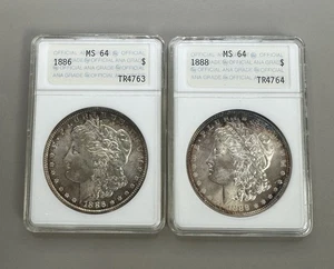 Zwei ANA ANACS Seifendose MS64 fortlaufende Seriennummern Morgan Silber Dollar 1 $ - Bild 1 von 13