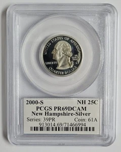 PCGS 2000-S PR69DCAM SILVER State of New Hampshire Quarter Flag Label BEAUTIFUL - Picture 1 of 2