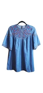 ZARA GIRLS Chambray Tunic Dress Embroidered Floral, Boho Chic, Sz 13/14 EUC - Picture 1 of 6