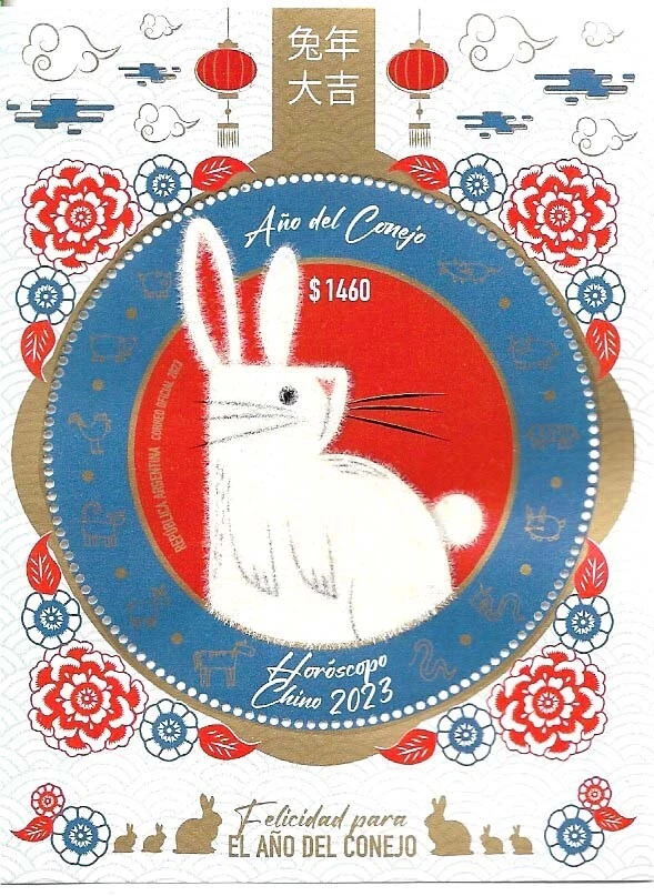 #75246 ARGENTINA 2023 CHINA LUNAR RABBIT NEW YEAR UNUSUAL FLOCKAGE COATING S/SHE - Image 1 of 1