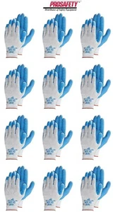 12- 300 BLUE LATEX RUBBER Palm Coated General Purpose PROTECTIVE WORK GLOVES MED - Picture 1 of 5