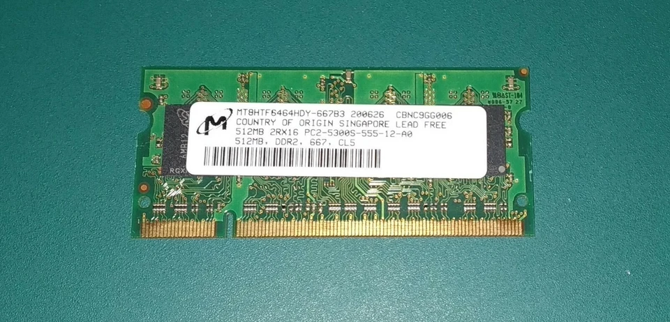 1x512MB Memoria Ram DDR2 Micron 512MB 2Rx16 PC2-5300S-555-12-A0 667Mhz - Immagine 1 di 1