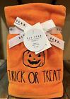Rae Dunn “Trick Or Treat” Luxe Hand Towels (2) NWT Orange With Jack-O-Lantern