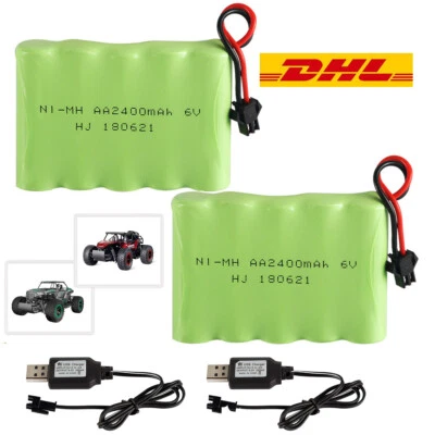 HONGJIE 2 x 6,0V Ni-MH Akku 2400mAh Batterie AA Mignon SM-2P Slowfly Stecker Crawler RC