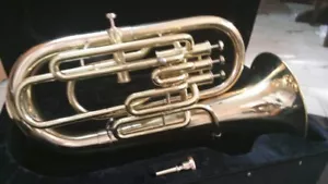 EUPHONIUM HORN 4 VALVE GOLDEN POLISH OF PURE BRASS + CUSHION CASE + FREE SHIP - Picture 1 of 2