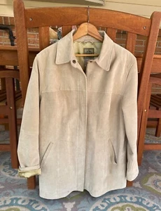Leather Suede Jacket Women's Large Tan Button Up Collared 100% Leather AMI - Picture 1 of 11