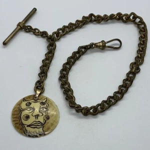 VTG RARE CHINESE DEMON PAN GUAN JUDGE OF HELL POCKET WATCH CHAIN 12” - Picture 1 of 9