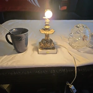 Vintage Cut  Glass Table Lamp Prisms Round Marble Base Dresser Boudoir Works - Picture 1 of 6