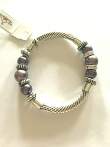 CHARTER CLUB, Silver & Purple Beaded Stretch Bracelet, NWT $38 - Picture 1 of 2