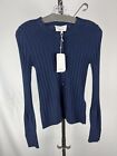 3.1 Philip Lim Cardigan Sweater Button-Up Navy Cable Knit Size Xs