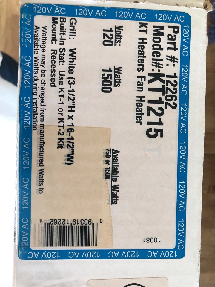 Calentador de aire forzado King Compact BASEBOARD modelo # KT1215 PT# 12262 blanco Foto 1 de 1