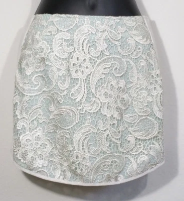 Falda Pequeña Rosa Sin Fin Mujer Recta Lápiz Verde Beige Floral Encaje Crochet Foto 1 de 4